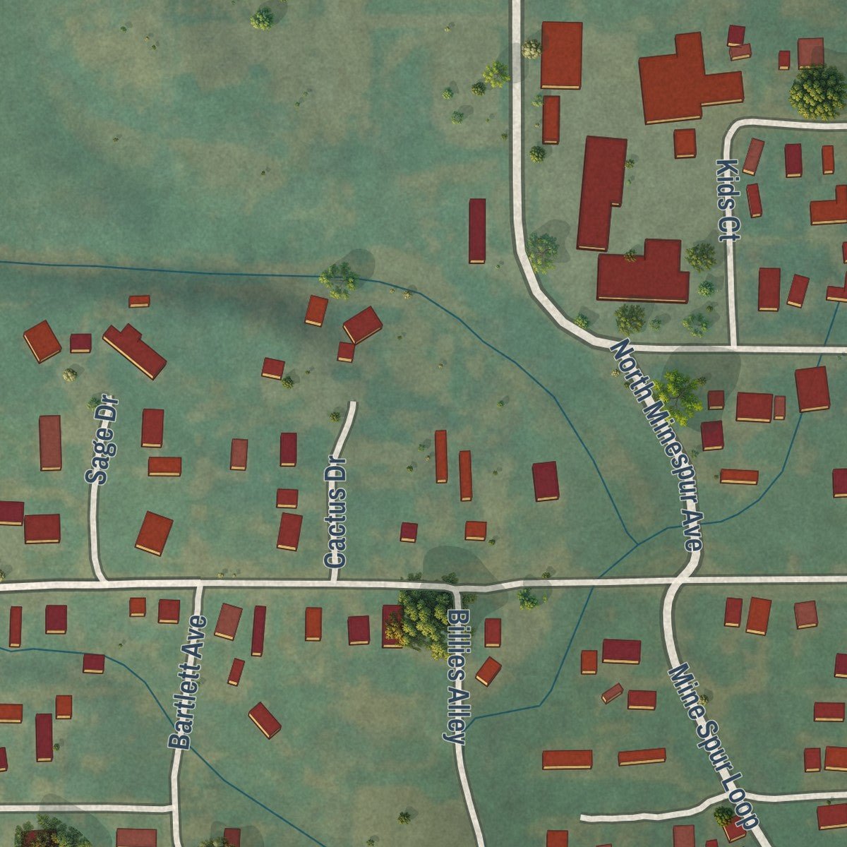 Second close-up of the map of Fromberg, Montana print showing more streets and buildings