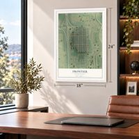 Frontier, North Dakota map, 18 x 24 inch print in a white frame in a home office