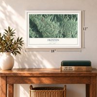 Frontón, Puerto Rico map, 12 x 18 inch print in a white frame in an entryway