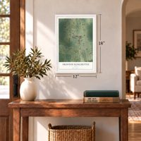 Fronton Ranchettes, Texas map, 12 x 18 inch print in a white frame in an entryway