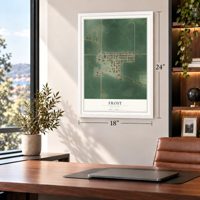 Frost, Minnesota map, 18 x 24 inch print in a white frame in a home office