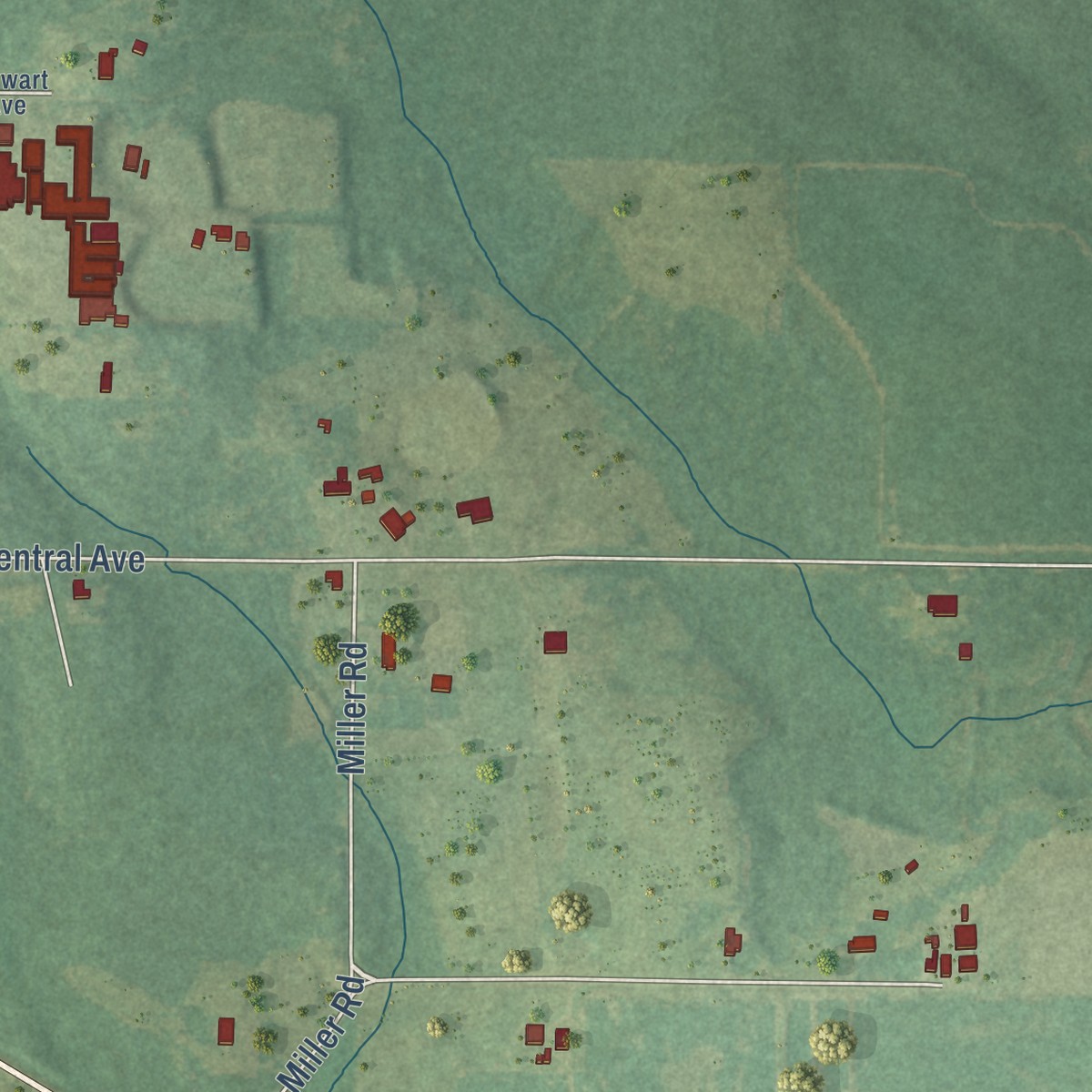 Second close-up of the map of Fruitdale, Alabama print showing more streets and buildings