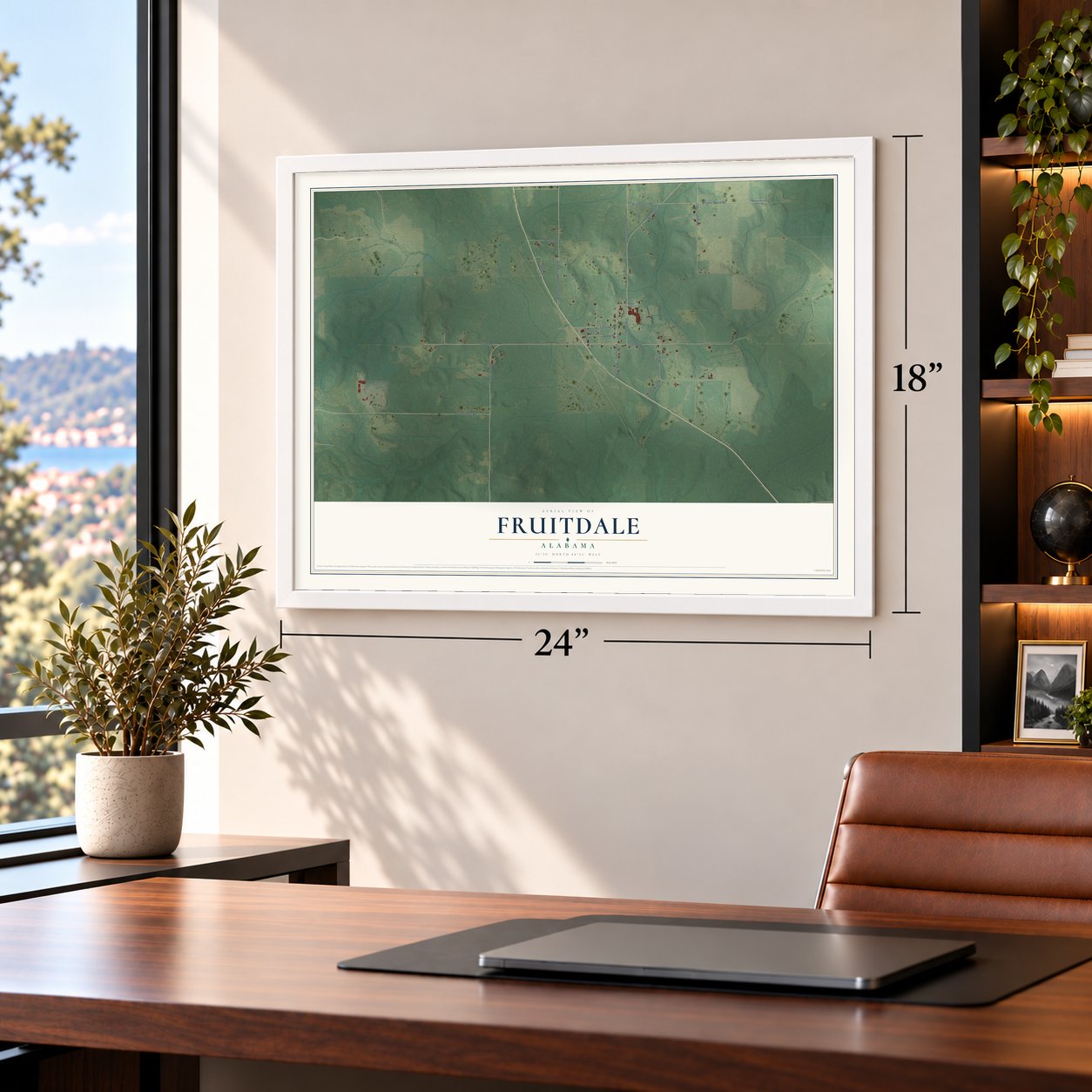 Fruitdale, Alabama map, 18 x 24 inch print in a white frame in a home office