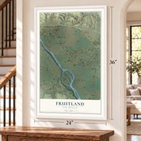 Fruitland, New Mexico map, 24 x 36 inch print in a white frame by a staircase