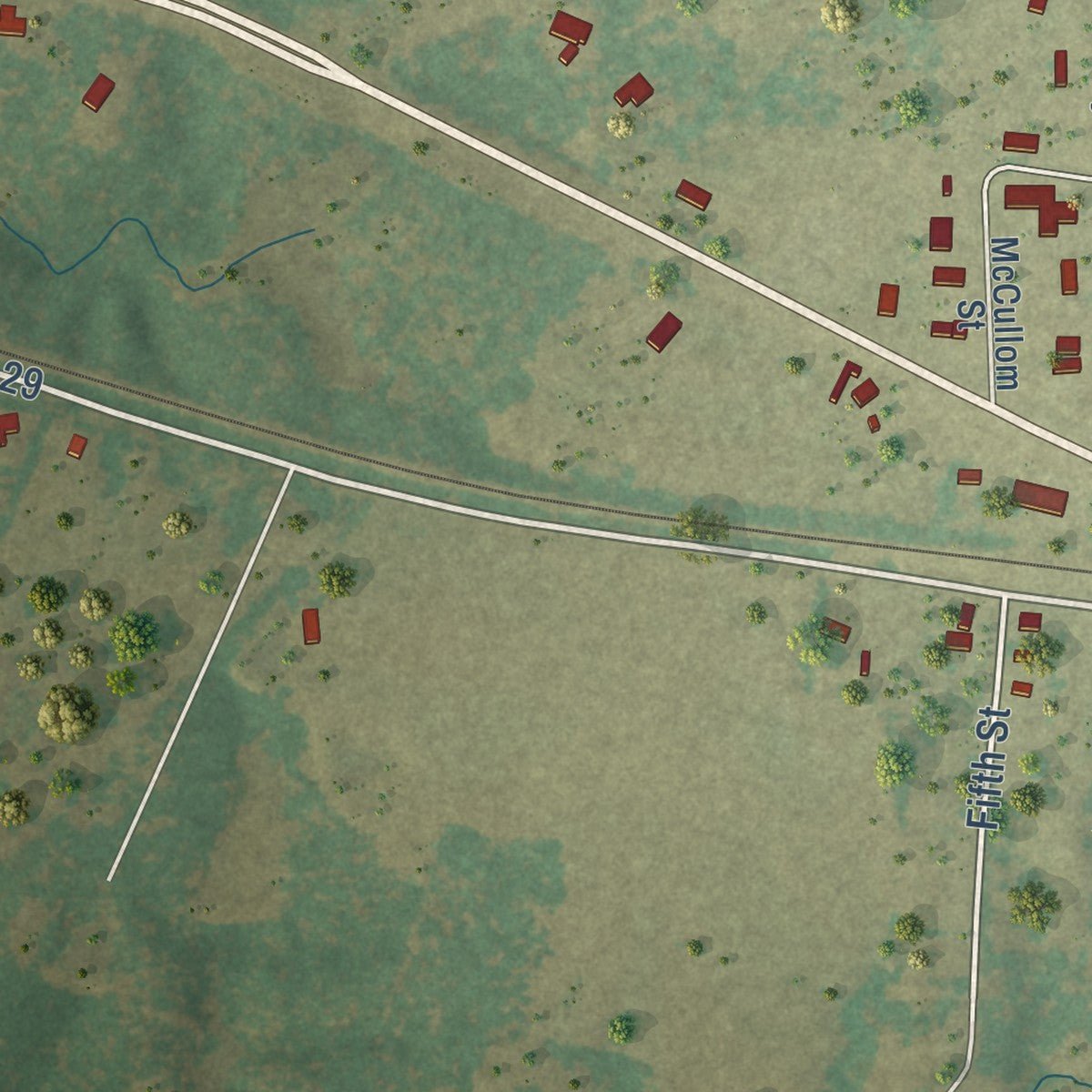 Second close-up of the map of Fruitvale, Texas print showing more streets and buildings