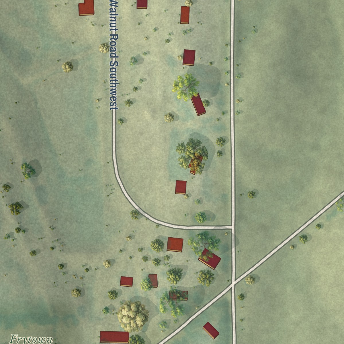 Second close-up of the map of Frytown, Iowa print showing more streets and buildings