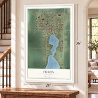 Fulda, Minnesota map, 24 x 36 inch print in a white frame by a staircase