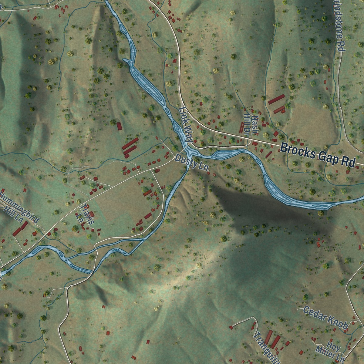 Second close-up of the map of Fulks Run, Virginia print showing more streets and buildings