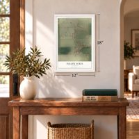 Fuller Acres, California map, 12 x 18 inch print in a white frame in an entryway