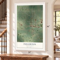 Fullerton, North Dakota map, 24 x 36 inch print in a white frame by a staircase