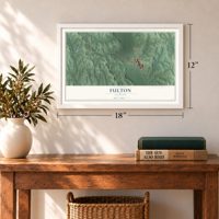 Fulton, Alabama map, 12 x 18 inch print in a white frame in an entryway