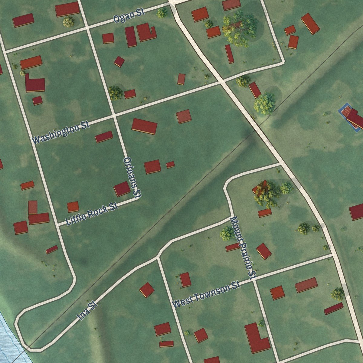 Second close-up of the map of Fulton, Arkansas print showing more streets and buildings