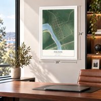 Fulton, Arkansas map, 18 x 24 inch print in a white frame in a home office
