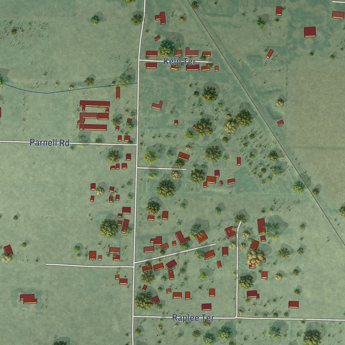 Second close-up of the map of Fulton, California print showing more streets and buildings
