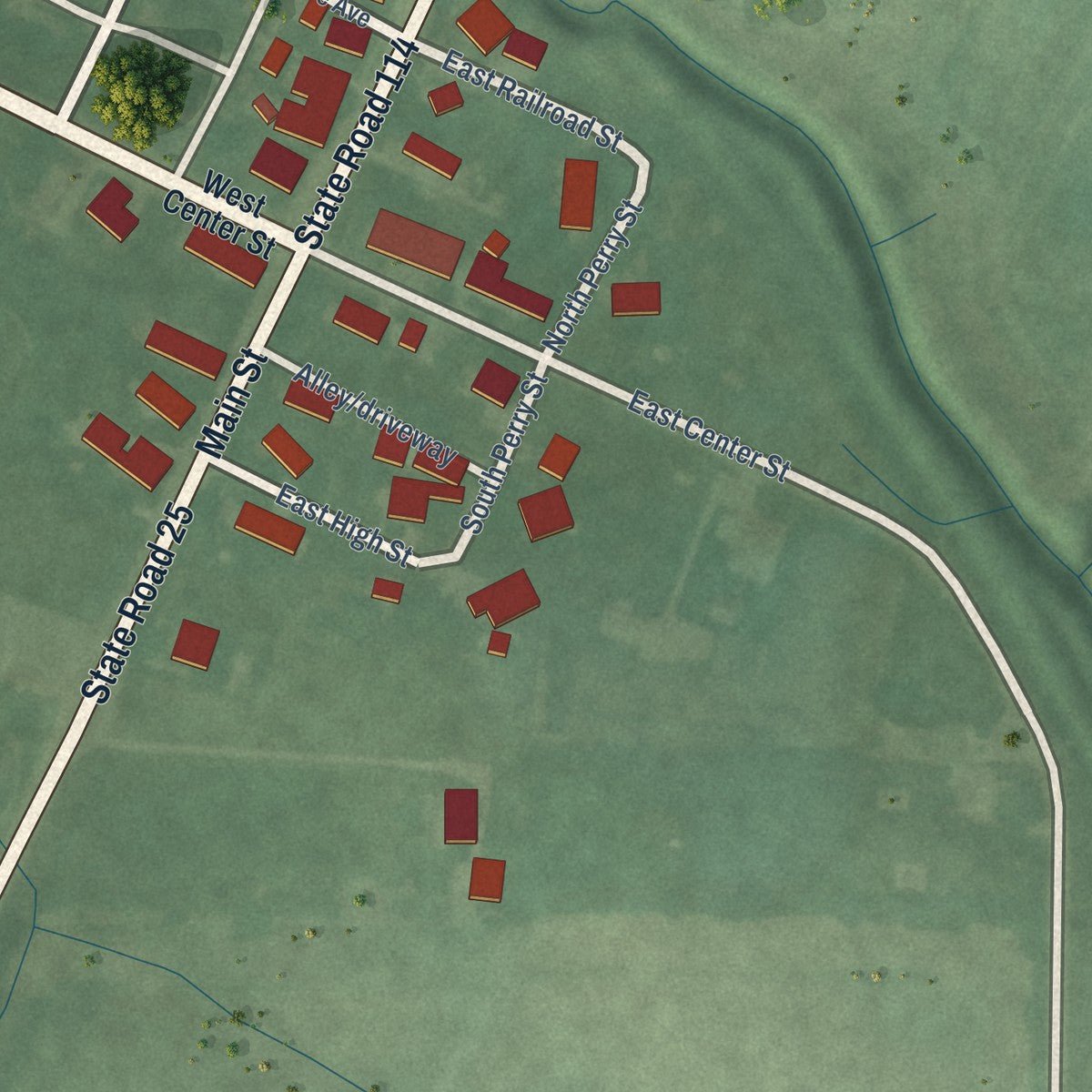 Second close-up of the map of Fulton, Indiana print showing more streets and buildings