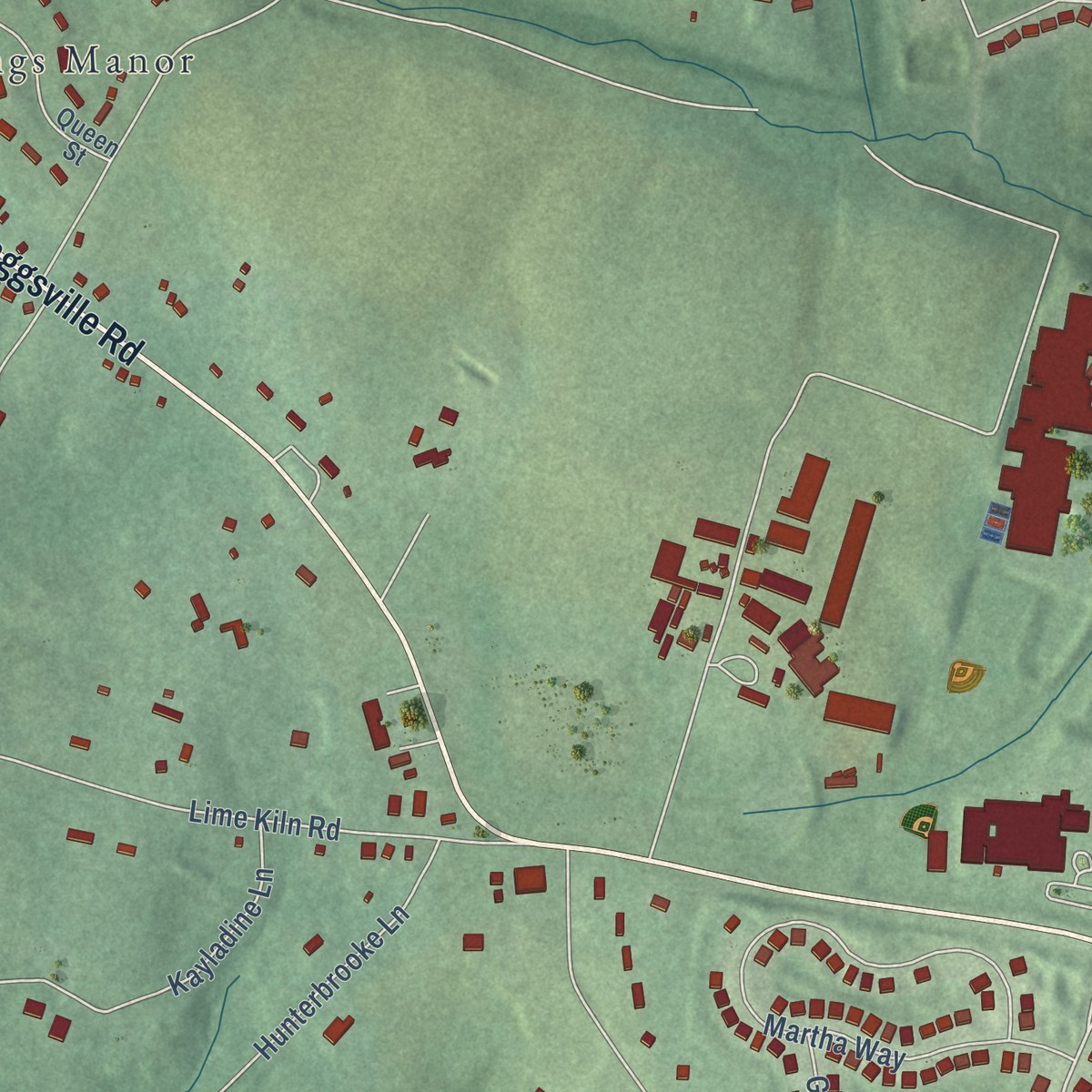 Second close-up of the map of Fulton, Maryland print showing more streets and buildings