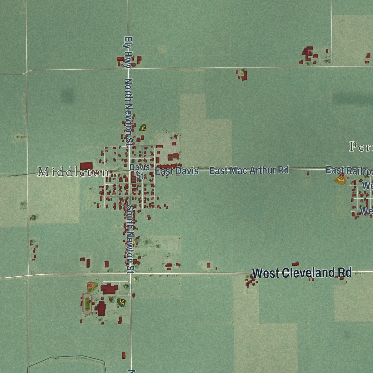 Second close-up of the map of Fulton, Michigan print showing more streets and buildings