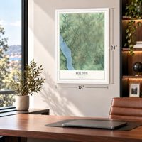 Fulton, Pennsylvania map, 18 x 24 inch print in a white frame in a home office