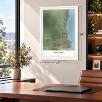Fulton, Texas map, 18 x 24 inch print in a white frame in a home office