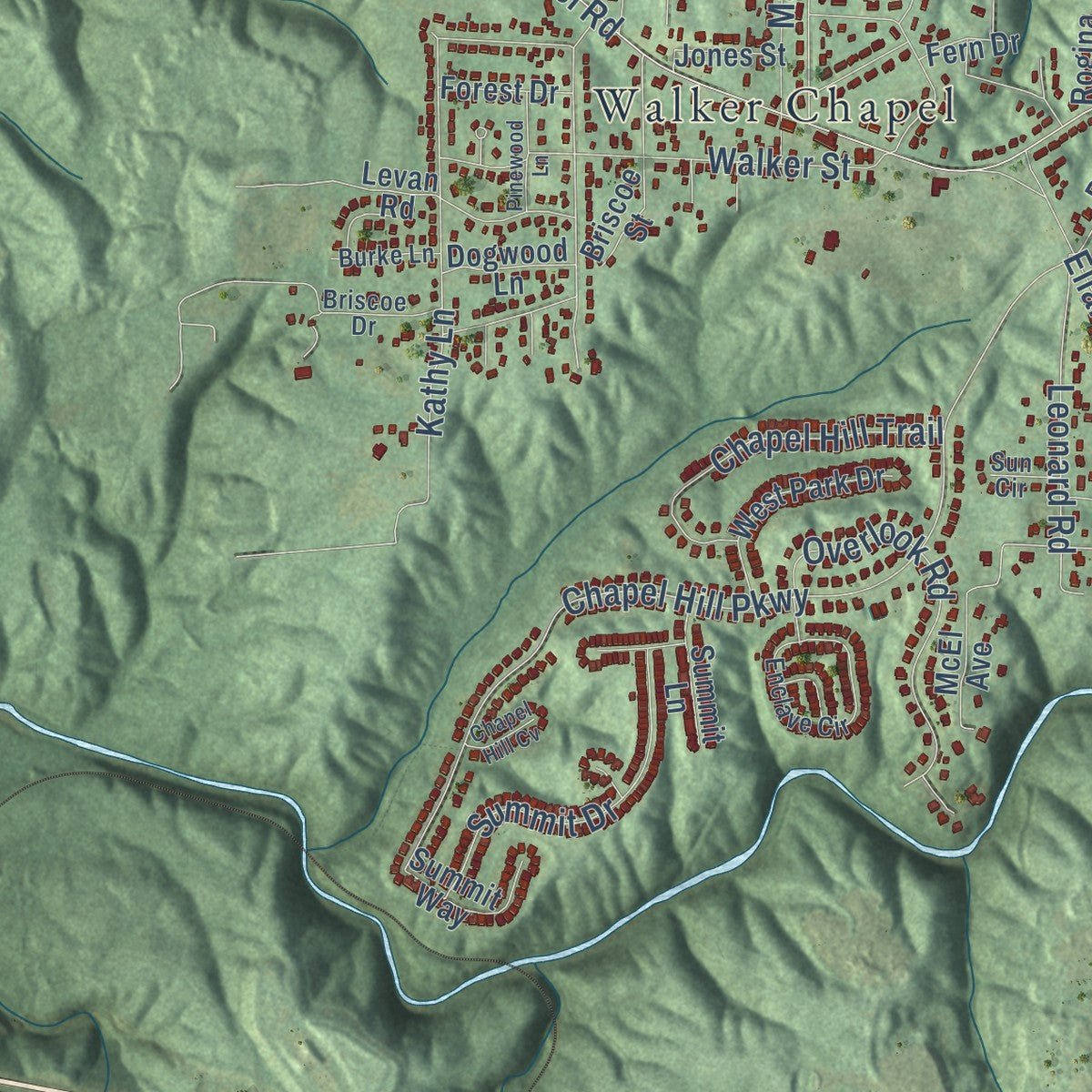 Second close-up of the map of Fultondale, Alabama print showing more streets and buildings