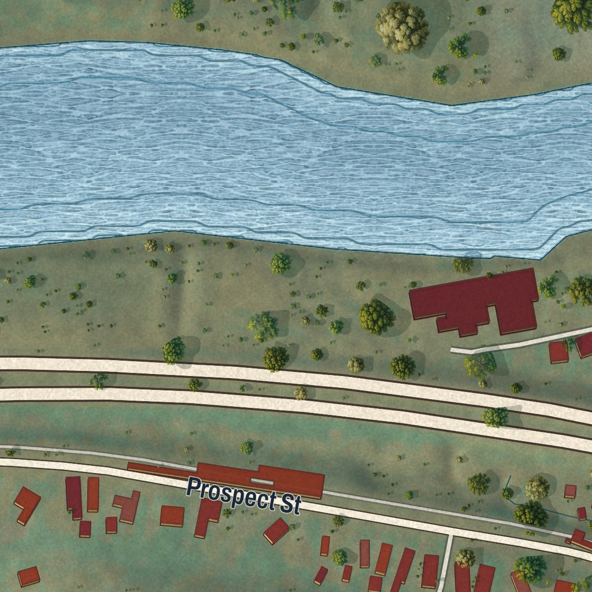 Second close-up of the map of Fultonville, New York print showing more streets and buildings