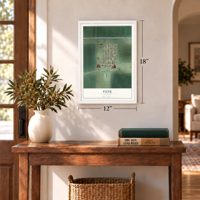 Funk, Nebraska map, 12 x 18 inch print in a white frame in an entryway