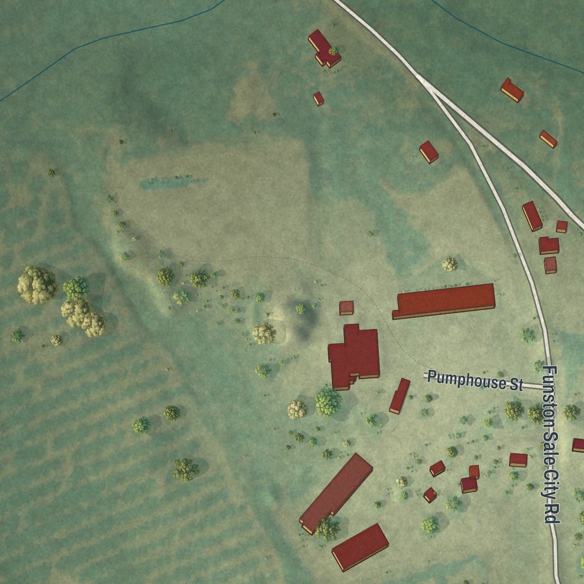 Second close-up of the map of Funston, Georgia print showing more streets and buildings