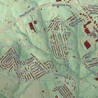 Second close-up of the map of Gaffney, South Carolina print showing more streets and buildings
