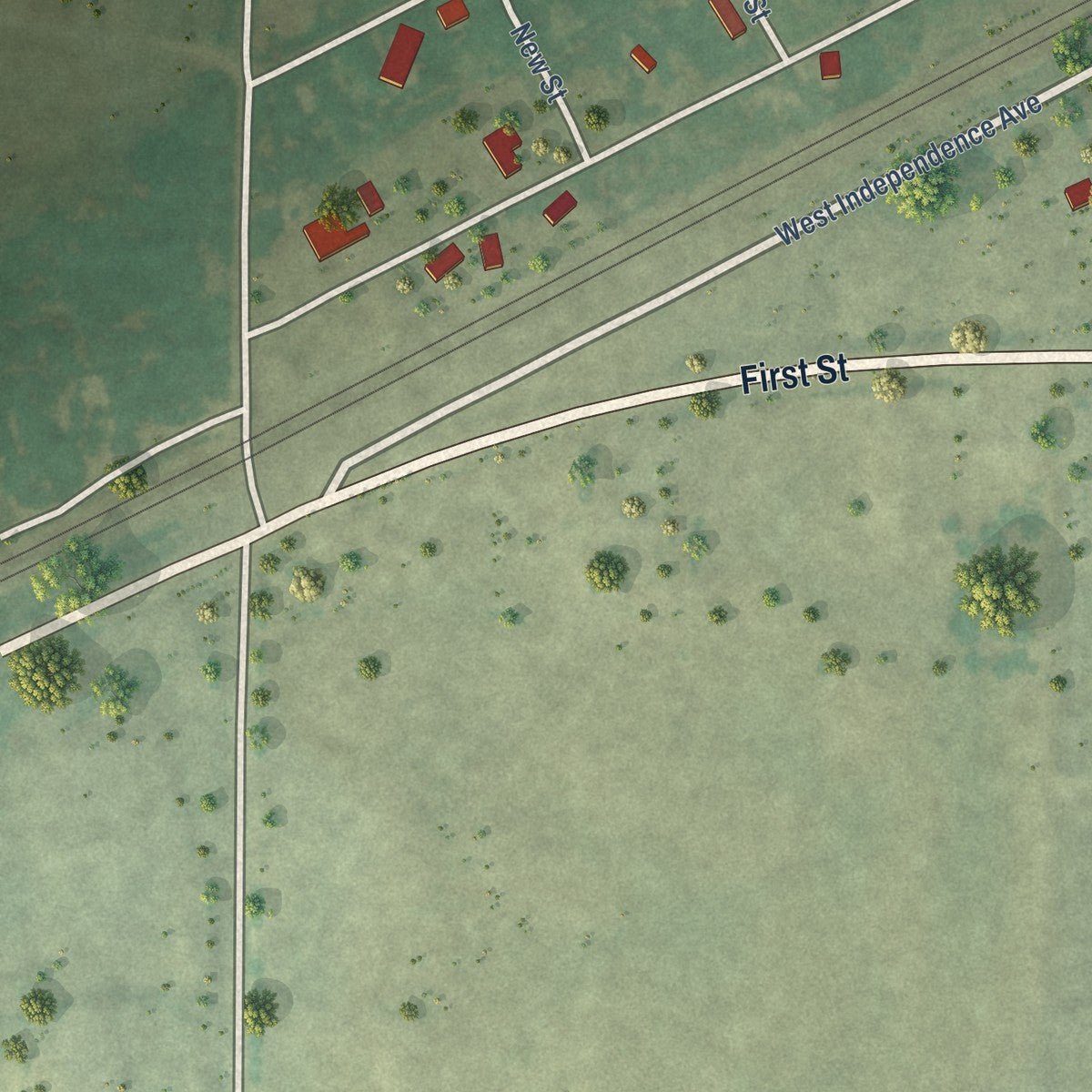 Second close-up of the map of Gage, Oklahoma print showing more streets and buildings