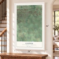 Gaines, Kent County, Michigan map, 24 x 36 inch print in a white frame by a staircase