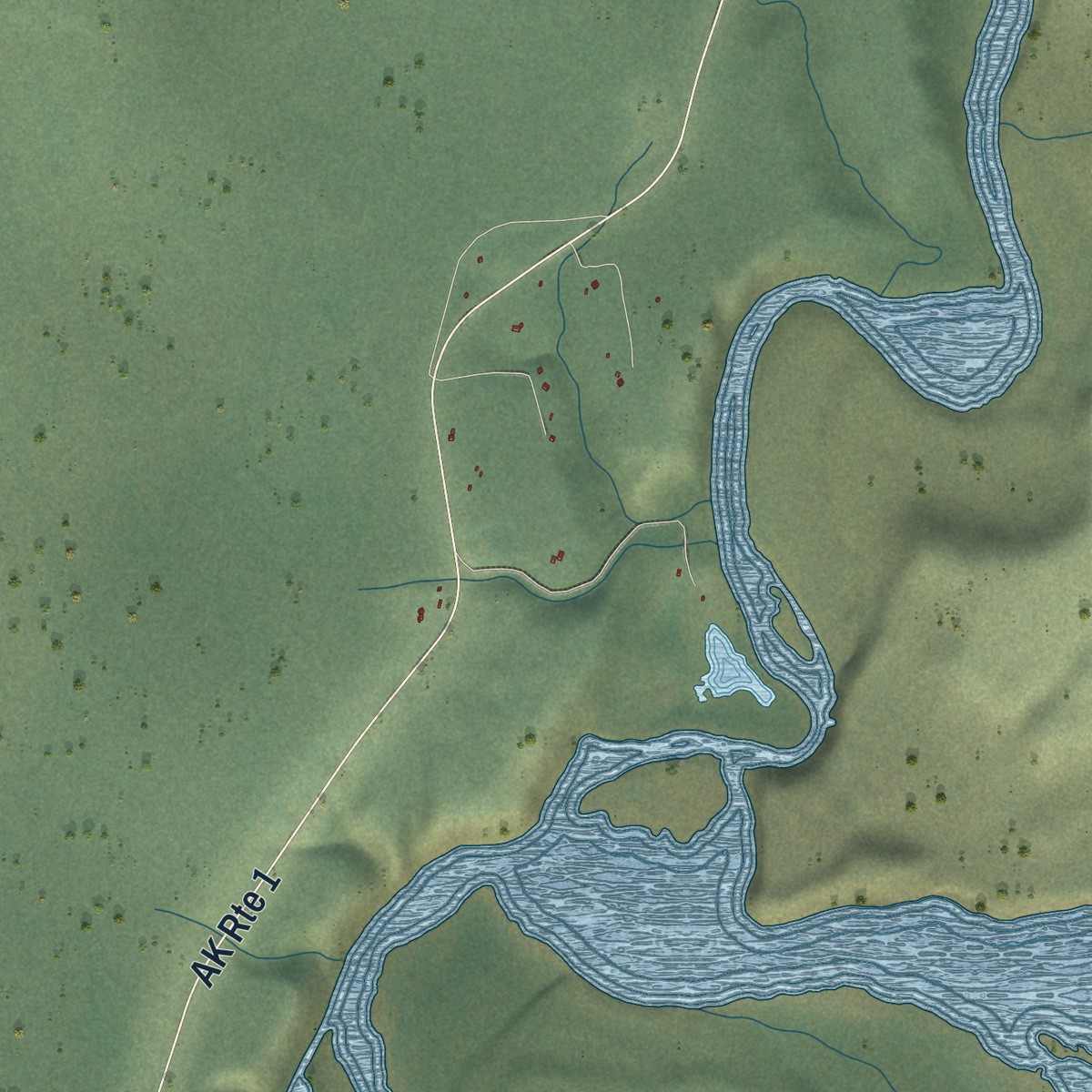 Second close-up of the map of Gakona, Alaska print showing more streets and buildings