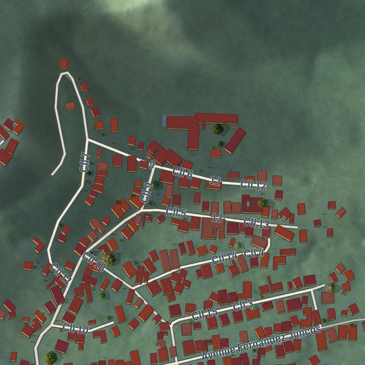 Second close-up of the map of Galateo, Puerto Rico print showing more streets and buildings