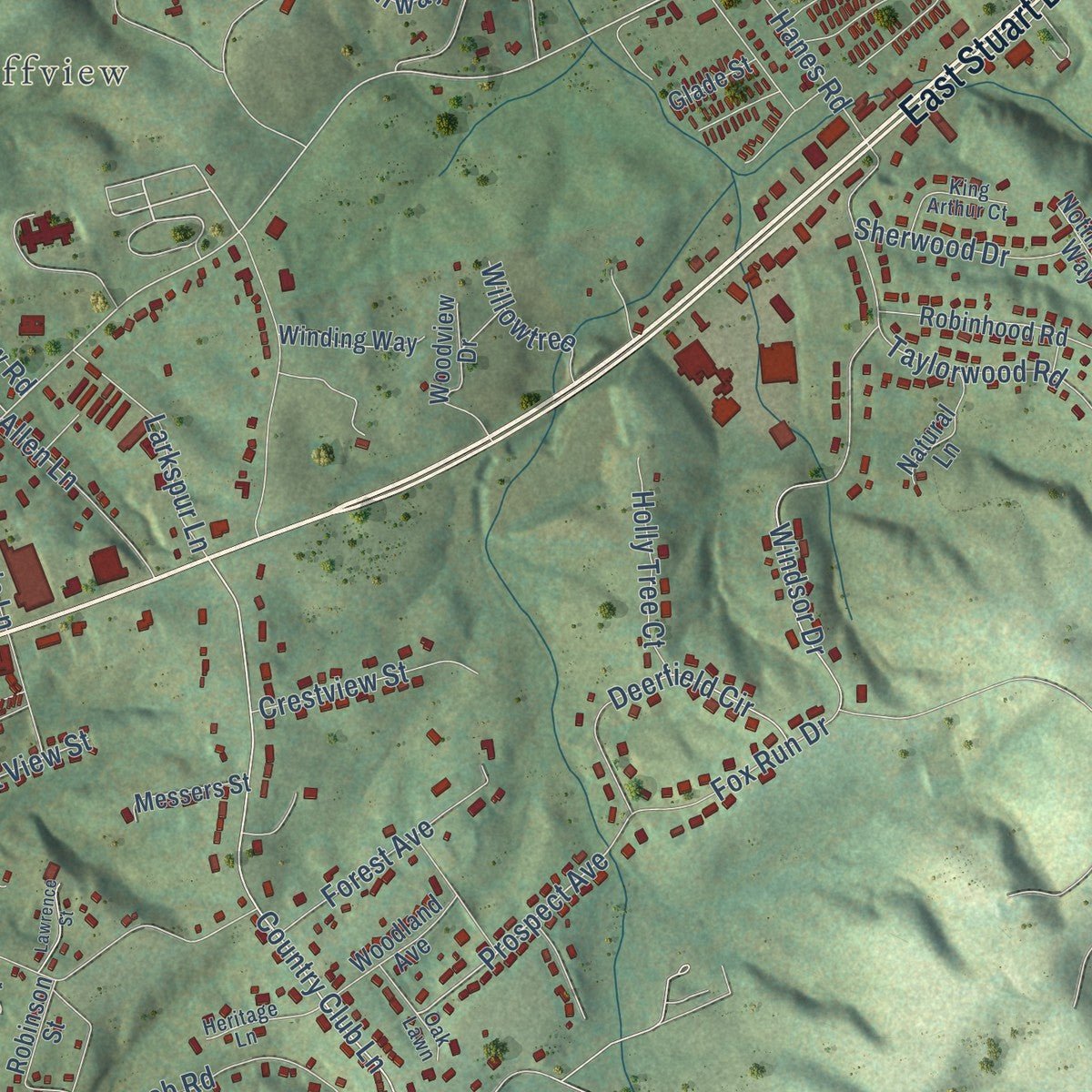 Second close-up of the map of Galax, Virginia print showing more streets and buildings