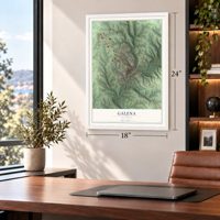 Galena, Illinois map, 18 x 24 inch print in a white frame in a home office