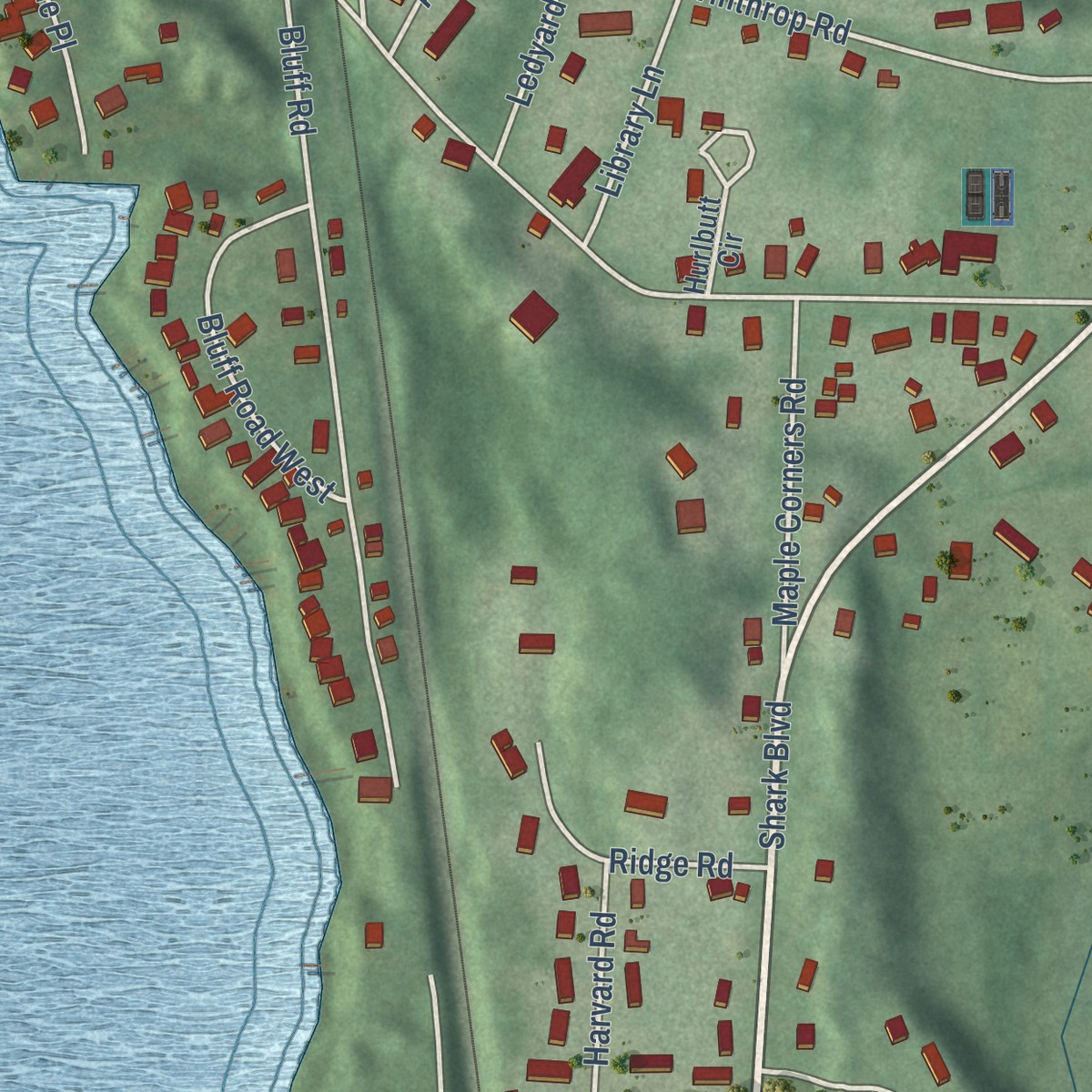 Second close-up of the map of Gales Ferry, Connecticut print showing more streets and buildings