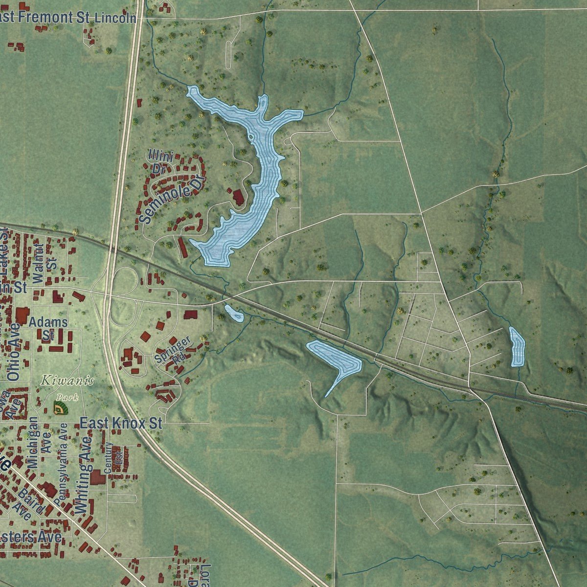 Second close-up of the map of Galesburg, Illinois print showing more streets and buildings