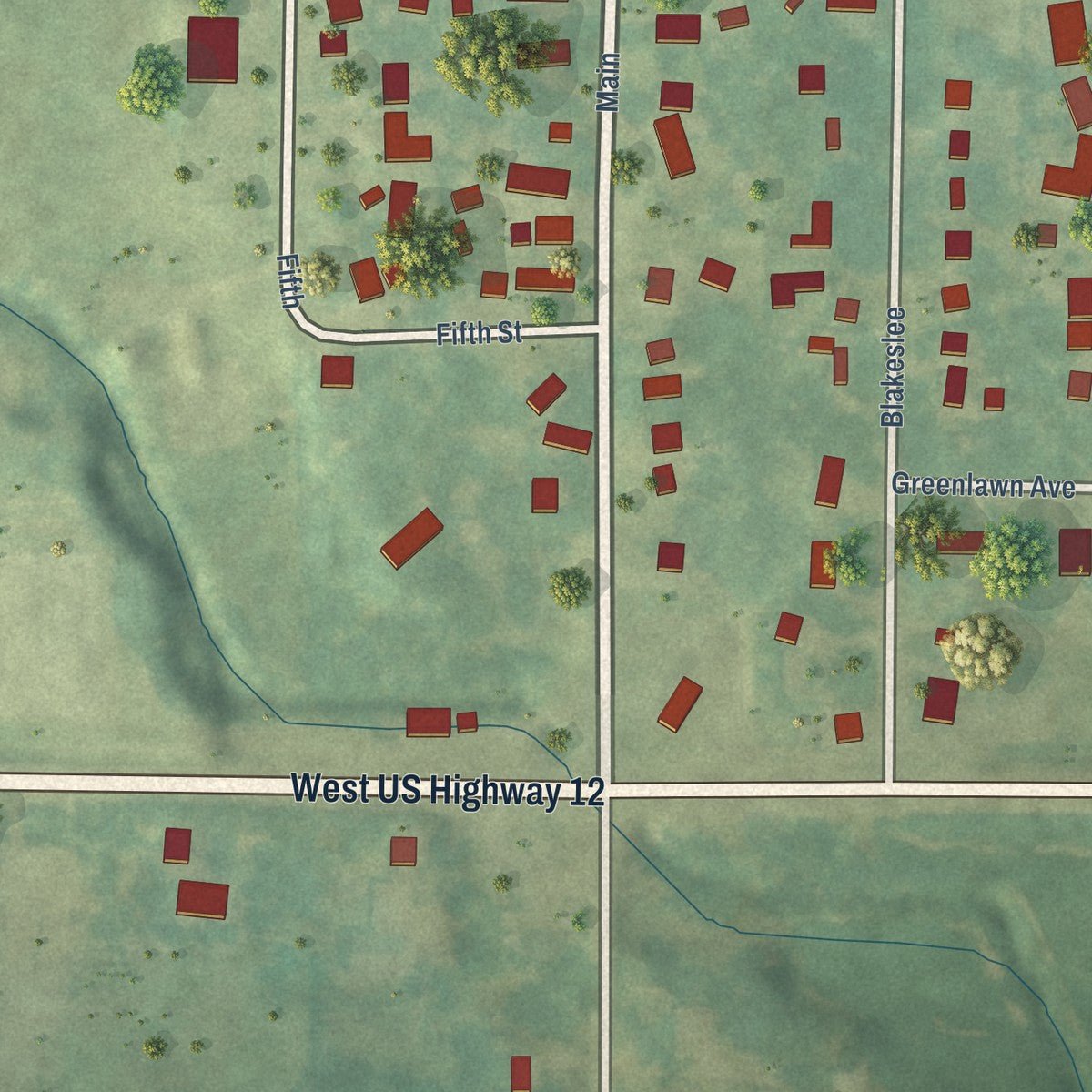 Second close-up of the map of Galien, Michigan print showing more streets and buildings