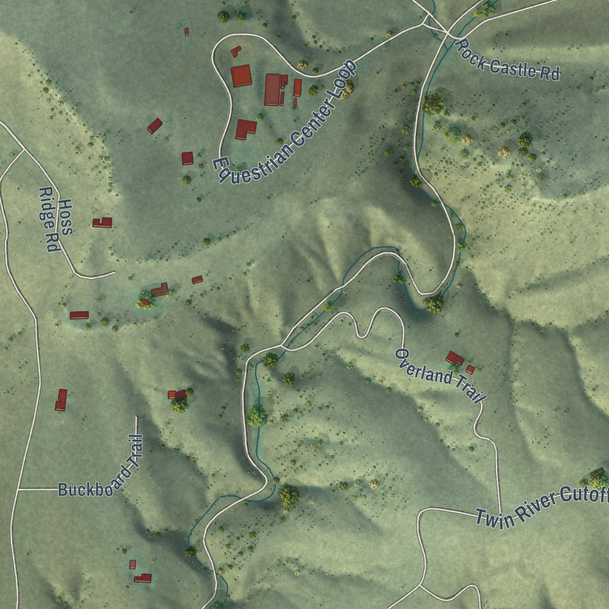 Second close-up of the map of Gallatin River Ranch, Montana print showing more streets and buildings