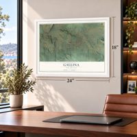 Gallina, New Mexico map, 18 x 24 inch print in a white frame in a home office