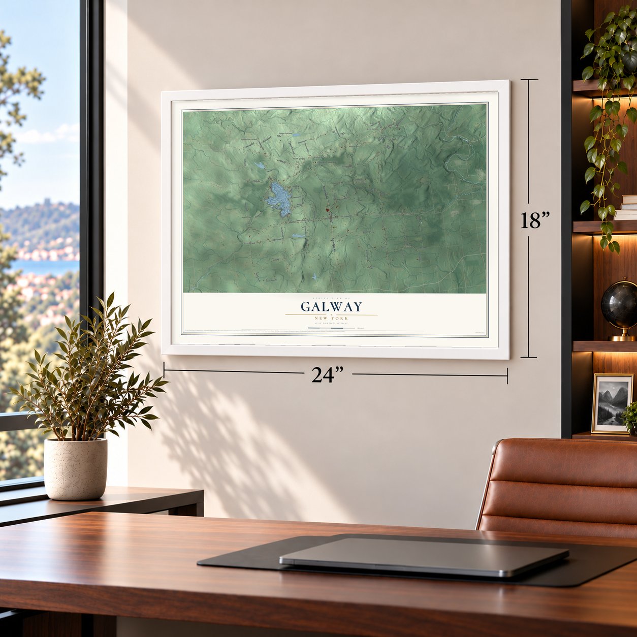 Galway, New York map, 18 x 24 inch print in a white frame in a home office