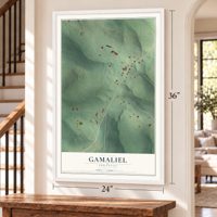 Gamaliel, Arkansas map, 24 x 36 inch print in a white frame by a staircase