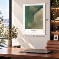 Gambell, Alaska map, 18 x 24 inch print in a white frame in a home office