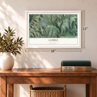 Gamble, Pennsylvania map, 12 x 18 inch print in a white frame in an entryway