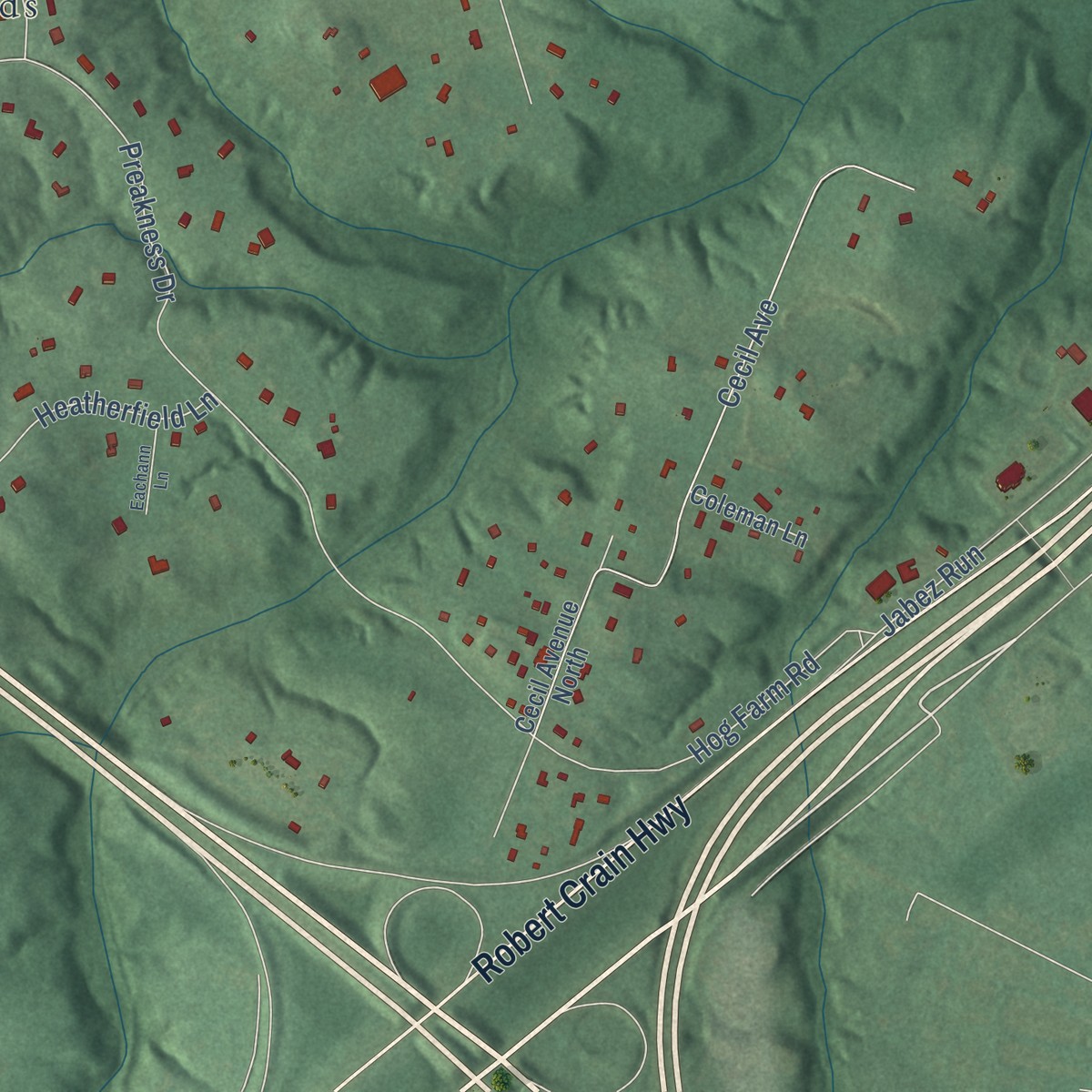 Second close-up of the map of Gambrills, Maryland print showing more streets and buildings