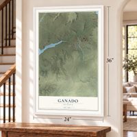 Ganado, Arizona map, 24 x 36 inch print in a white frame by a staircase
