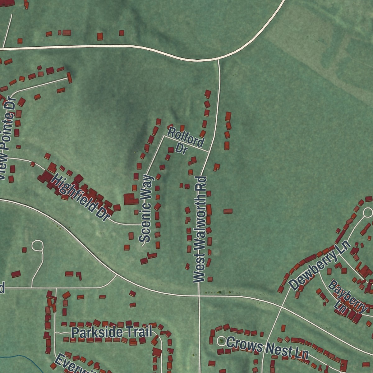 Second close-up of the map of Gananda, New York print showing more streets and buildings