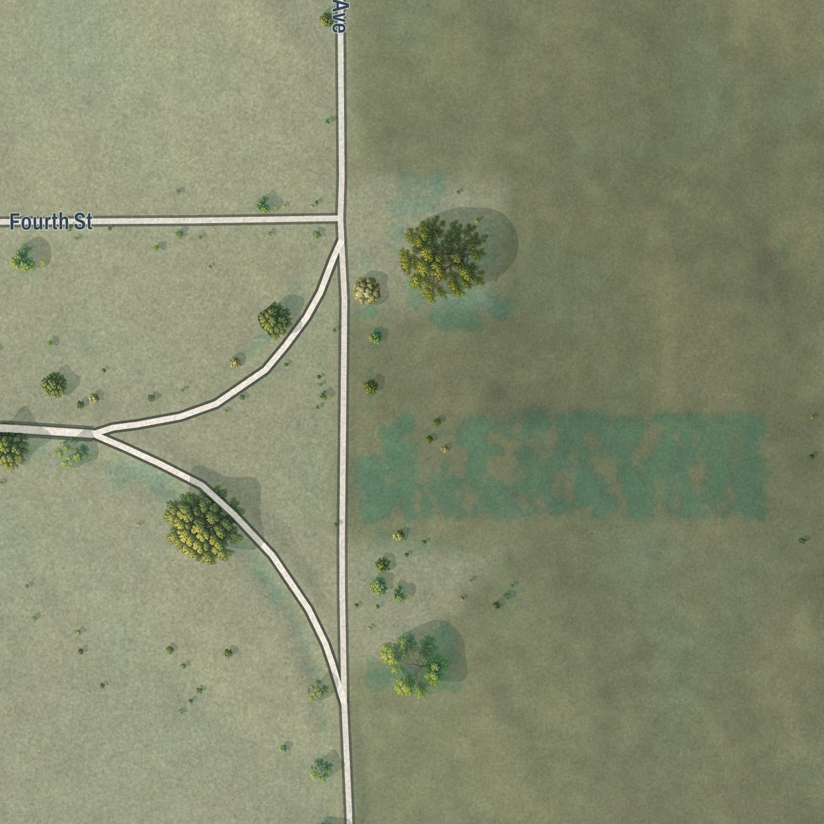 Second close-up of the map of Gandy, Nebraska print showing more streets and buildings