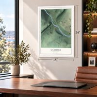 Ganister, Pennsylvania map, 18 x 24 inch print in a white frame in a home office