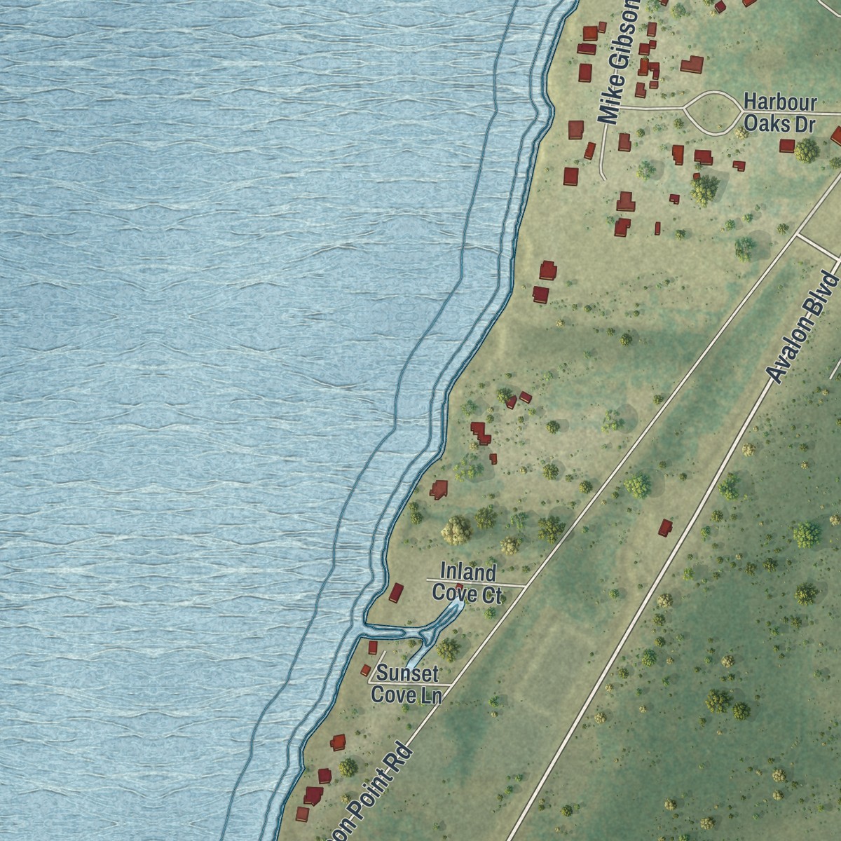 Second close-up of the map of Garcon Point, Florida print showing more streets and buildings