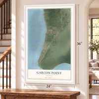 Garcon Point, Florida map, 24 x 36 inch print in a white frame by a staircase